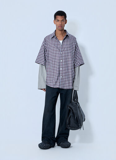 LN-CC® - Balenciaga: Layered Check Shirt - Red Balenciaga Layered Check Shirt Red bal0164004