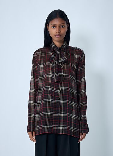 LN-CC® - Saint Laurent: Tartant Silk Cassandre Shirt - Grey Saint Laurent Tartant Silk Cassandre Shirt Grey sla0261026