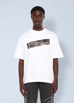 LN-CC® - Off-White: Flannel Diagonal Skate Logo T-Shirt - White Off-White Flannel Diagonal Skate Logo T-Shirt White ofw0162062