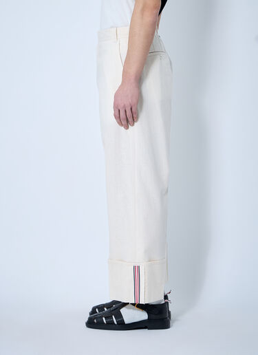 LN-CC® - Thom Browne: Logo Trim Pants - Beige Thom Browne Logo Trim Pants Beige thb0160013