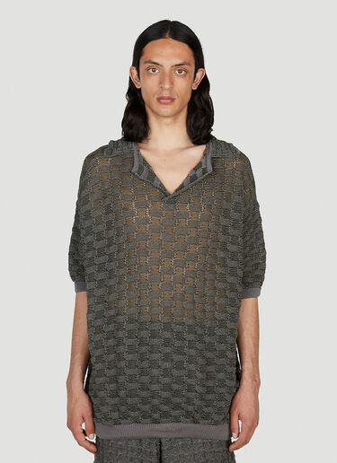 LN-CC® - Isa Boulder: Basket Weave Polo Shirt - Grey Isa Boulder Basket Weave Polo Shirt Grey isa0151003