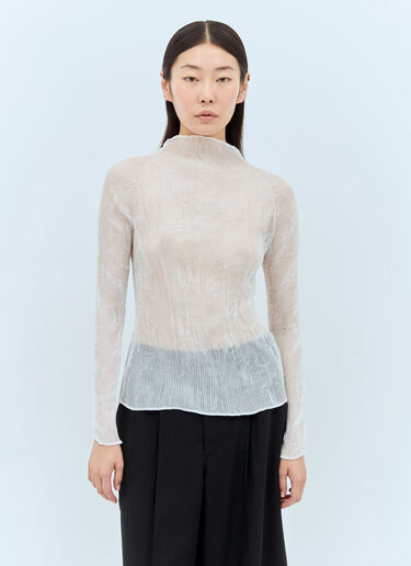 LN-CC® - Issey Miyake: Chiffon Twist Long-Sleeve Top - White Issey Miyake Chiffon Twist Long-Sleeve Top White ism0257004
