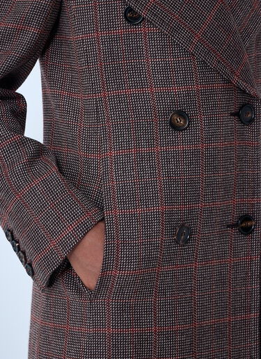 Chloé Double-Breasted Check Wool Coat Brown chl0261013