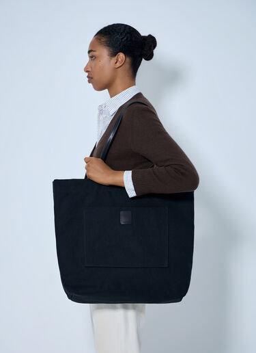 The Row Tori Leather-Trimmed Canvas Tote Bag Black row0365002
