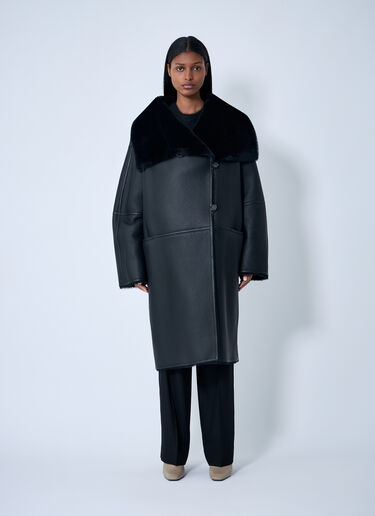 LN-CC® - TOTEME: Shearling Wrap Coat - Black TOTEME Shearling Wrap Coat Black tot0263033