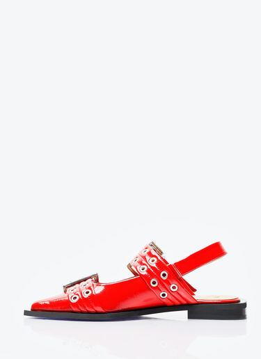 LN-CC® - GANNI: Feminine Buckle Ballerina Flats - Red GANNI Feminine Buckle Ballerina Flats Red gan0257046