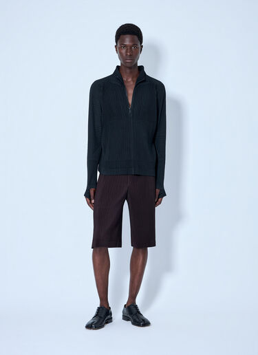 LN-CC® - Homme Plissé Issey Miyake: Pleated Half Zip Through Top - Black Homme Plissé Issey Miyake Pleated Half Zip Through Top Black hmp0164012