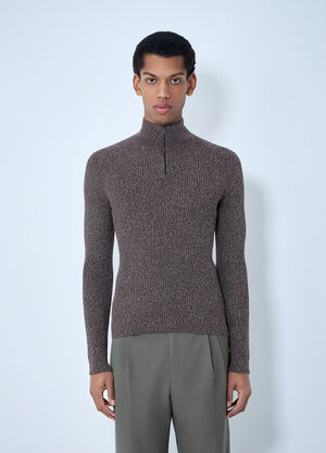 LN-CC® - Prada: High Neck Zip Sweater - Brown Prada High Neck Zip Sweater Brown pra0163055