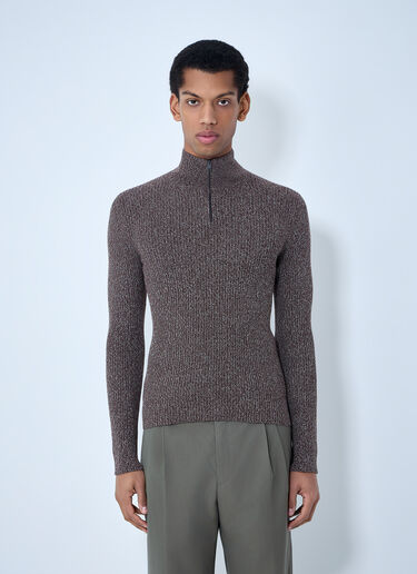 LN-CC® - Prada: High Neck Zip Sweater - Brown Prada High Neck Zip Sweater Brown pra0163055