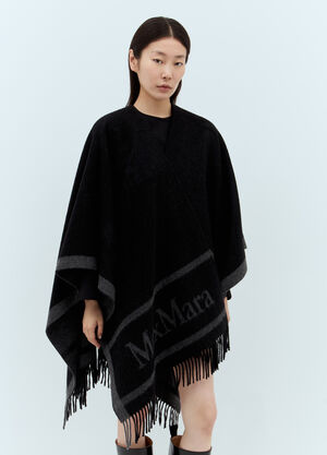 Max Mara Wool Cloak With Fringes Black max0257034