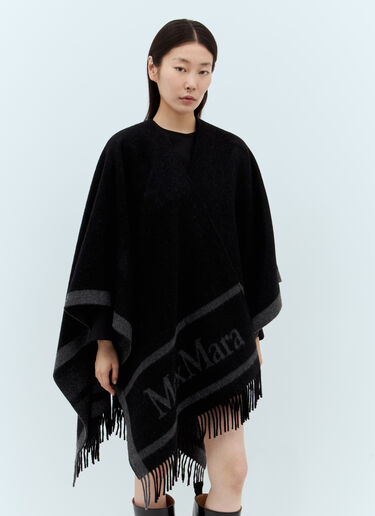 LN-CC® - Max Mara: Wool Cloak With Fringes - Black Max Mara Wool Cloak With Fringes Black max0257034