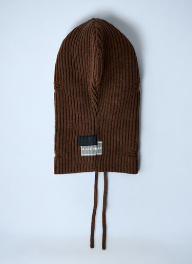 LN-CC® - MM6 Maison Margiela: 로고 모티프 니트 발라클라바 - 브라운 MM6 Maison Margiela 로고 모티프 니트 발라클라바 브라운 mmm0361001