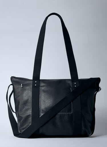 LN-CC® - Rick Owens: Leather Trolley Tote Bag - Black Rick Owens Leather Trolley Tote Bag Black ric0159060