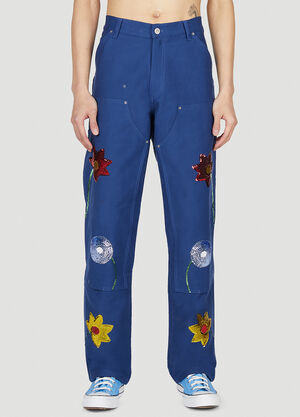 LN-CC® - Sky High Farm Workwear: Embroidered Cargo Pants - Dark Blue Sky High Farm Workwear Embroidered Cargo Pants Dark Blue skh0352008