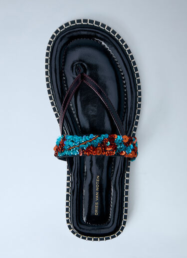 Dries Van Noten Embellished Whipstitched Leather Sandals Blue dvn0263030