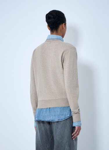 LN-CC® - Acne Studios: Layered Knit Sweater with Denim Shirt Detail - Beige Acne Studios Layered Knit Sweater with Denim Shirt Detail Beige acn0264027