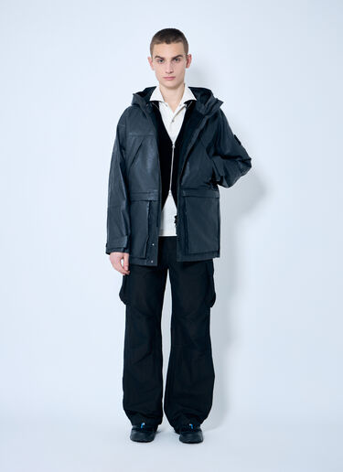 LN-CC® - Stone Island: Leather Organza Hooded Jacket - Black Stone Island Leather Organza Hooded Jacket Black sto0160001