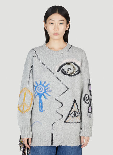 LN-CC® - Stella McCartney: Folklore Embroidery Sweater - Grey Stella McCartney Folklore Embroidery Sweater Grey stm0253005
