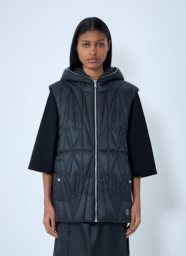 LN-CC® - Moncler + Rick Owens: ジオカモ フライト キルティング フーデッド ジレ - ブラック Moncler + Rick Owens ジオカモ フライト キルティング フーデッド ジレ ブラック mcs0363007