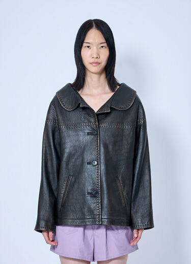 LN-CC® - Prada: Leather Button-Up Jacket - Black Prada Leather Button-Up Jacket Black pra0265004