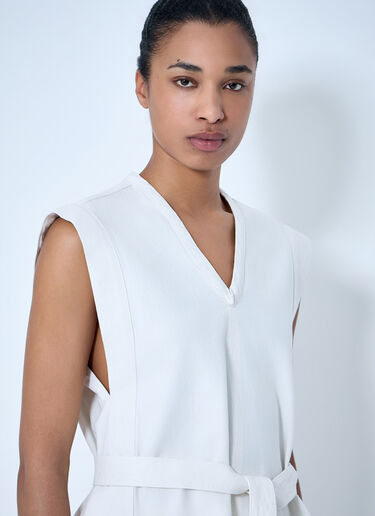 Lemaire Sleeveless V-Neck Top with Belted Waist White lem0264005