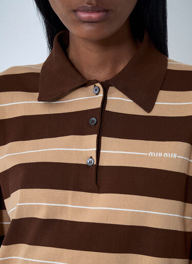 LN-CC® - Miu Miu: Cotton Striped Polo Shirt - Brown Miu Miu Cotton Striped Polo Shirt Brown miu0261002