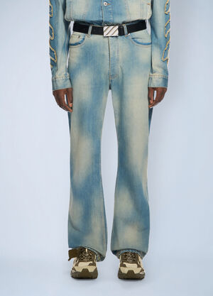 LN-CC® - Off-White: Diagonal Raw Patch 90S Skate Jeans - Blue Off-White Diagonal Raw Patch 90S Skate Jeans Blue ofw0162051