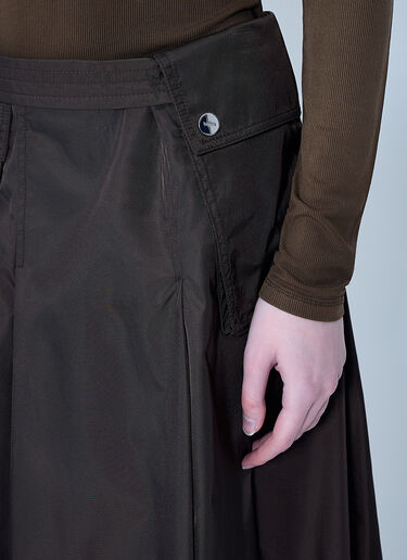 LN-CC® - GANNI: Duchesse Nylon Midi Pleated Pocket Skirt - Dark Brown GANNI Duchesse Nylon Midi Pleated Pocket Skirt Dark Brown gan0263027