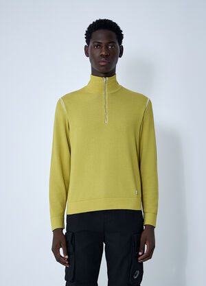 LN-CC® - C.P. Company: Half Zip-Up Sweater - Green C.P. Company Half Zip-Up Sweater Green pco0160007