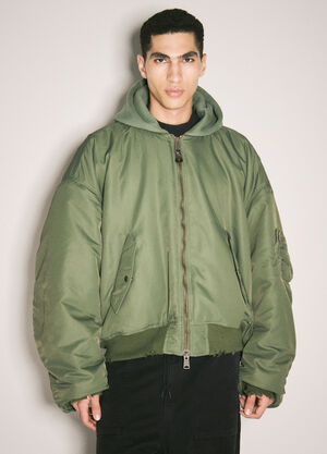 LN-CC® - Balenciaga: Dyed Hooded Bomber Jacket - Green Balenciaga Dyed Hooded Bomber Jacket Green bal0157012
