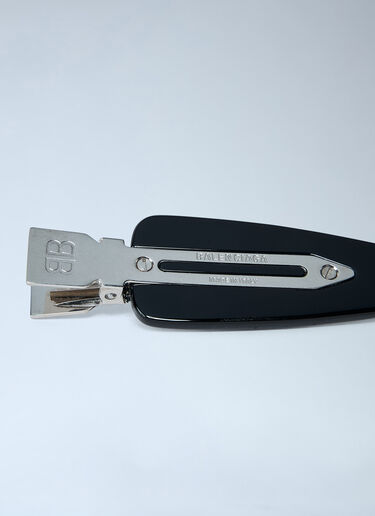 LN-CC® - Balenciaga: Set Of Two Logo Engraved Hair Clips - Black Balenciaga Set Of Two Logo Engraved Hair Clips Black bal0261048