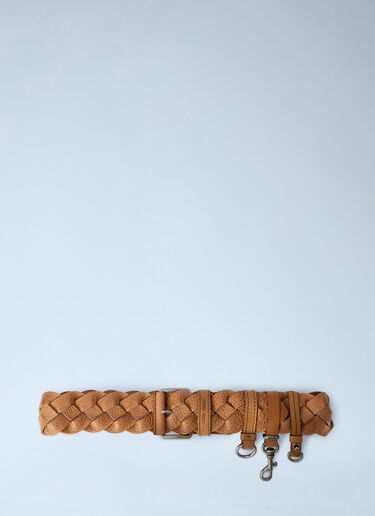 LN-CC® - Miu Miu: Braided Leather Belt with Hook Attachments - Brown Miu Miu Braided Leather Belt with Hook Attachments Brown miu0264110