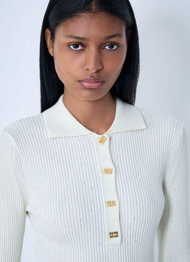 LN-CC® - GANNI: Sequin Polo Sweater - Cream GANNI Sequin Polo Sweater Cream gan0263012