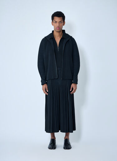 LN-CC® - Homme Plissé Issey Miyake: 褶皱拉链连帽毛衣 - 黑色 Homme Plissé Issey Miyake 褶皱拉链连帽毛衣 黑色 hmp0163006