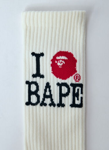 LN-CC® - A BATHING APE®: Logo Print Socks - White A BATHING APE® Logo Print Socks White aba0158001