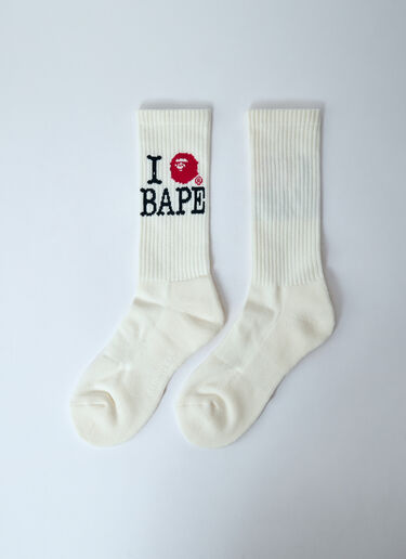 LN-CC® - A BATHING APE®: Logo Print Socks - White A BATHING APE® Logo Print Socks White aba0158001