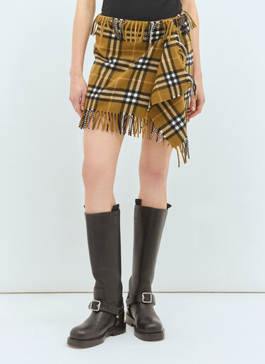 LN-CC® - Burberry: 格纹羊毛羊绒围巾半裙 - 棕色 Burberry 格纹羊毛羊绒围巾半裙 棕色 bur0258002