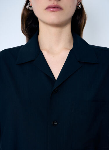 LN-CC® - Bottega Veneta: Wool Camp Collar Shirt - Blue Bottega Veneta Wool Camp Collar Shirt Blue bov0259001