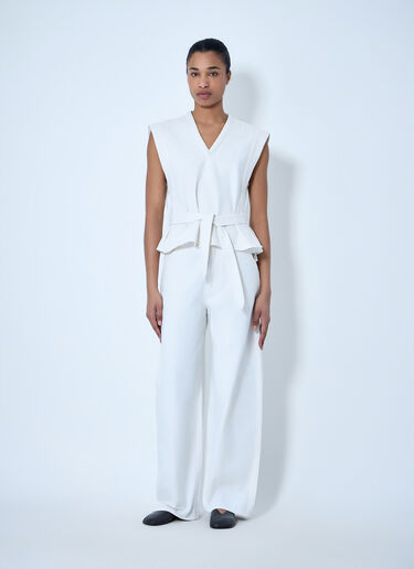Lemaire Sleeveless V-Neck Top with Belted Waist White lem0264005