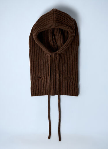 LN-CC® - MM6 Maison Margiela: 로고 모티프 니트 발라클라바 - 브라운 MM6 Maison Margiela 로고 모티프 니트 발라클라바 브라운 mmm0361001