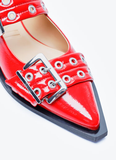 LN-CC® - GANNI: Feminine Buckle Ballerina Flats - Red GANNI Feminine Buckle Ballerina Flats Red gan0257046