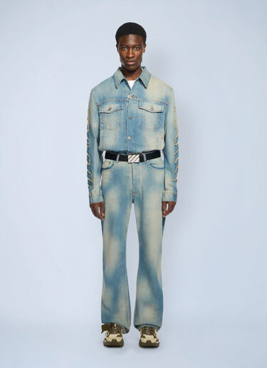 LN-CC® - Off-White: Diagonal Raw Patch 90S Skate Jeans - Blue Off-White Diagonal Raw Patch 90S Skate Jeans Blue ofw0162051