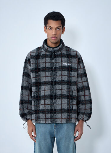 LN-CC® - Miu Miu: Checked Fleece Jacket - Black Miu Miu Checked Fleece Jacket Black miu0164001