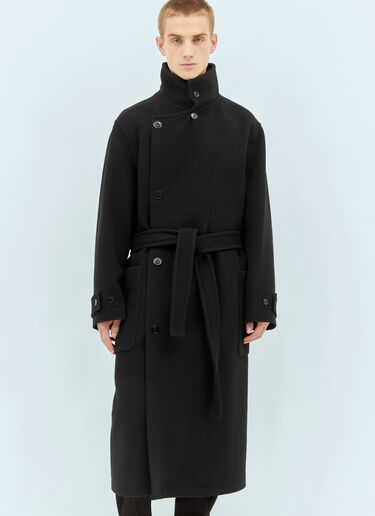 LN-CC® - Lemaire: Wrap Wool Coat - Black Lemaire Wrap Wool Coat Black lem0362020