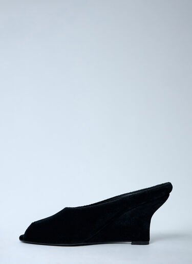 LN-CC® - TOTEME: Velvet Peep-Toe Wedge Mules - Black TOTEME Velvet Peep-Toe Wedge Mules Black tot0263055