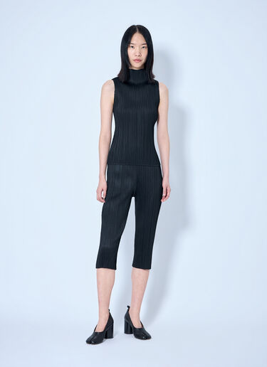 LN-CC® - Pleats Please Issey Miyake: Sleeveless Ribbed High-Neck Top - Black Pleats Please Issey Miyake Sleeveless Ribbed High-Neck Top Black plp0264015