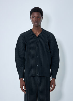 LN-CC® - Homme Plissé Issey Miyake: Pleated Button-Up Jacket - Black Homme Plissé Issey Miyake Pleated Button-Up Jacket Black hmp0164007