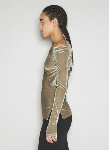 LN-CC® - Helmut Lang: Velvet Asymmetrical Top - Green Helmut Lang Velvet Asymmetrical Top Green hlm0254006