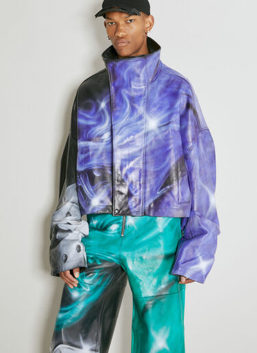 LN-CC® - Gerrit Jacob: Oversized High Neck Leather Jacket - Purple Gerrit Jacob Oversized High Neck Leather Jacket Purple gjb0154007